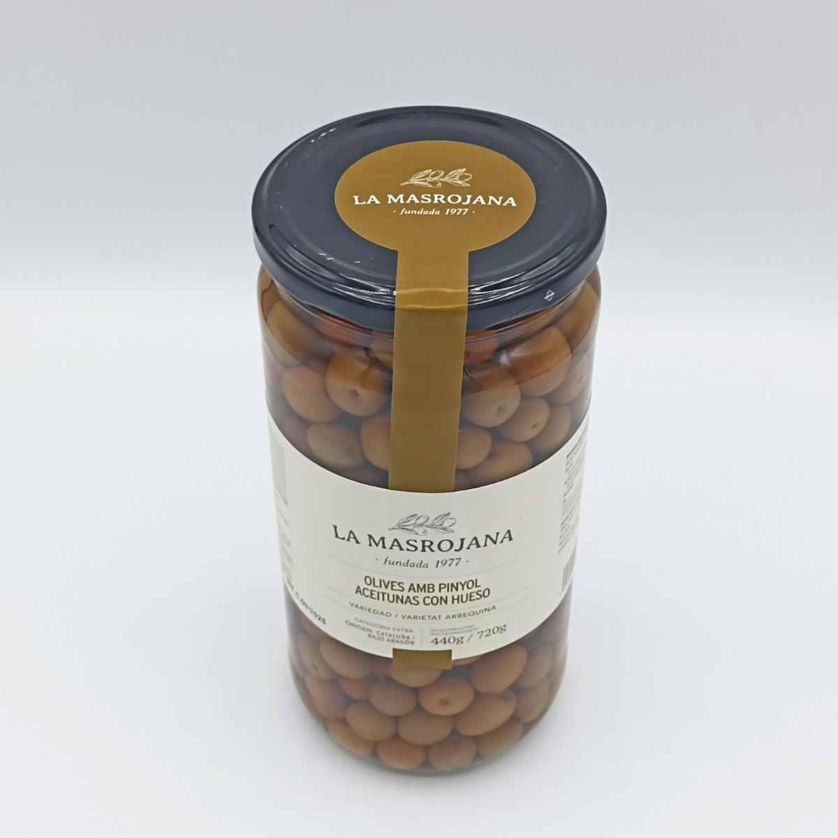 Olives amb Pinyol Arbequines La Masrojana 440 G.