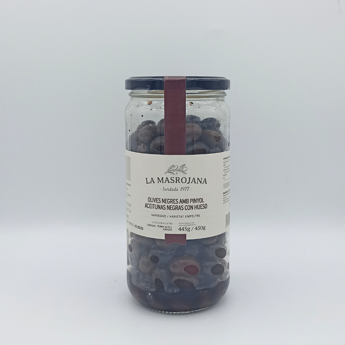 Olives Negres amb Pinyol La Masrojana 440 G.