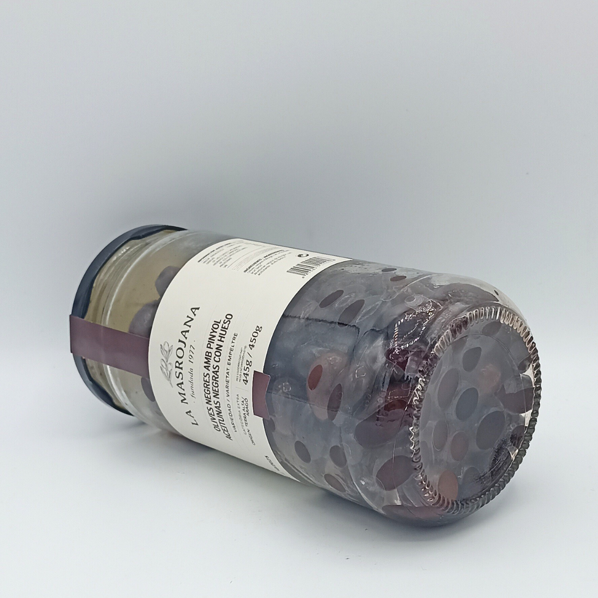 Olives Negres amb Pinyol La Masrojana 440 G.